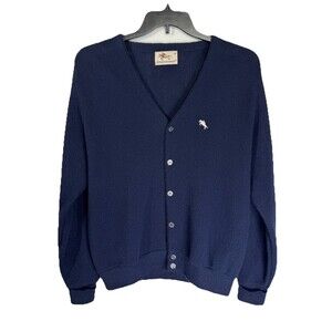 Vintage Steeplechase Button Cardigan Sweater Mens Medium Navy Blue Horse Logo